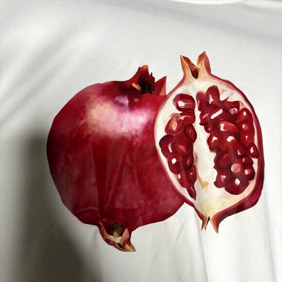 SHEIN EZwear NWT Pomegranate Print Round Neck T-Shirt White - Picture 4 of 5